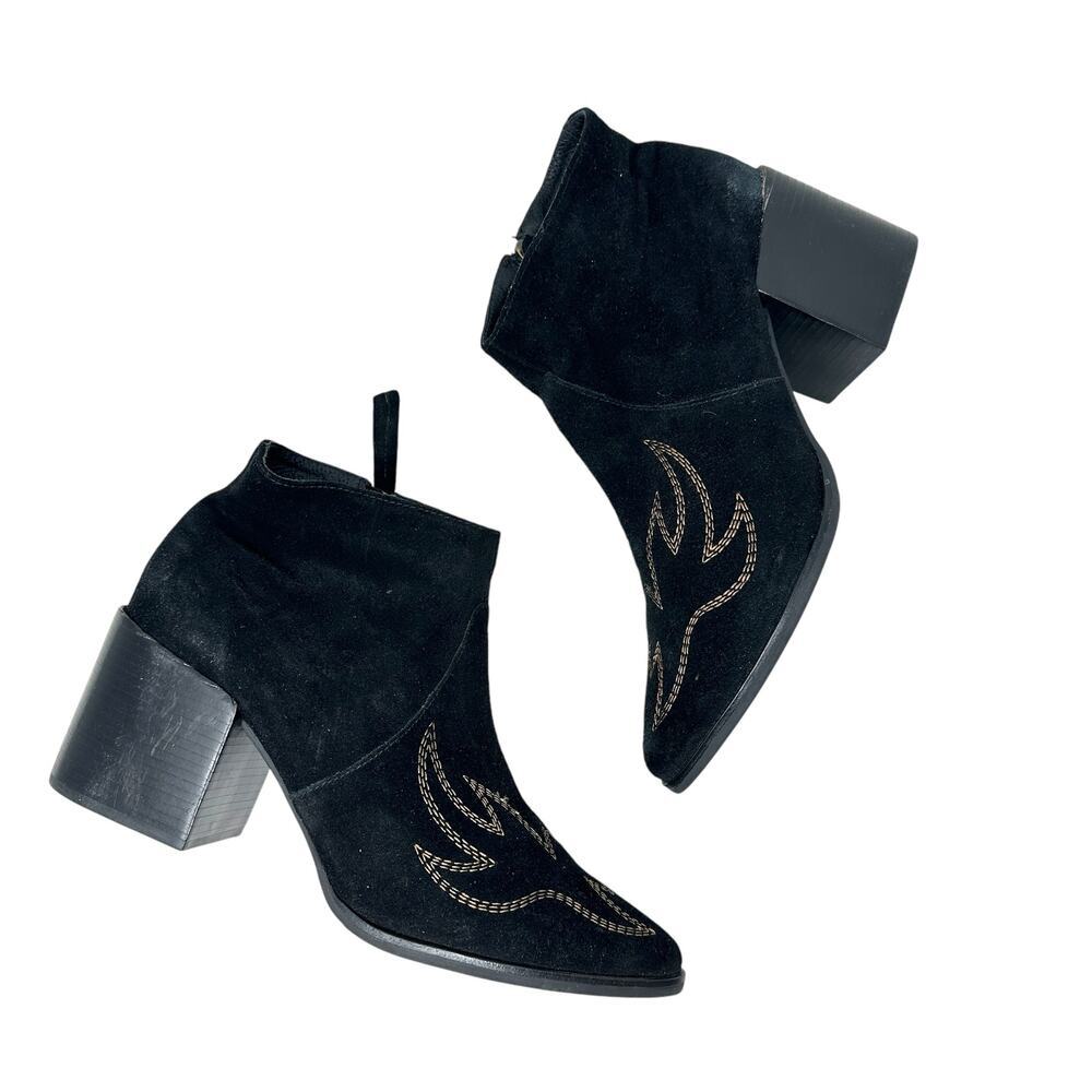 Matisse Vox Western Embroidered Bootie in Black Suede Heeled Women's Size US 10
